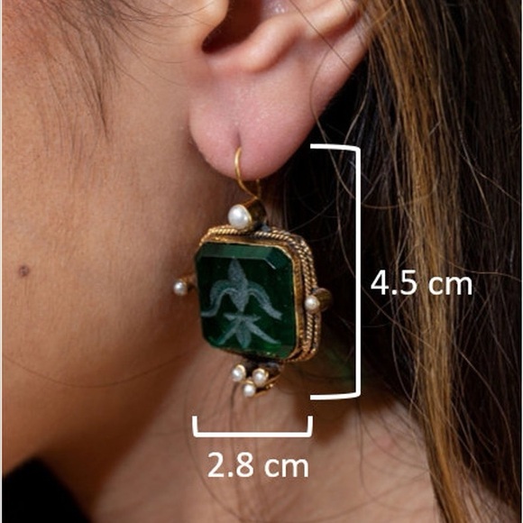 Anthropologie Blue and Gold Earrings with Pearl Accents - Picture 4 of 5